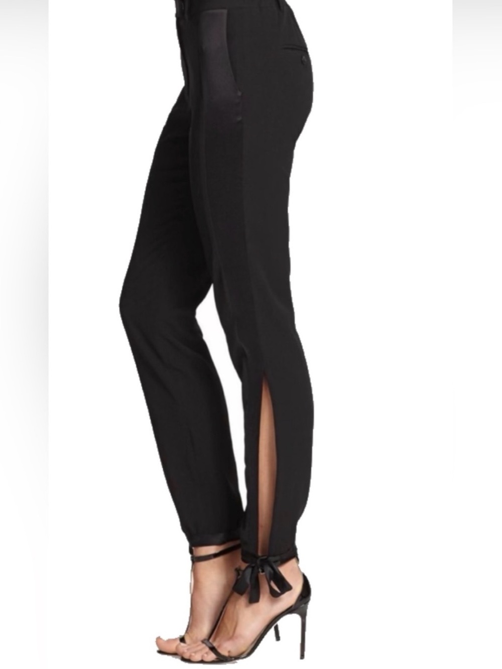 Halston Heritage Black Ankle Pants with Side Slit & Tie Hem
